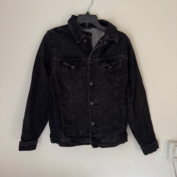 Zara Black Denim Jean Jacket Size Medium - Picture 1 of 5